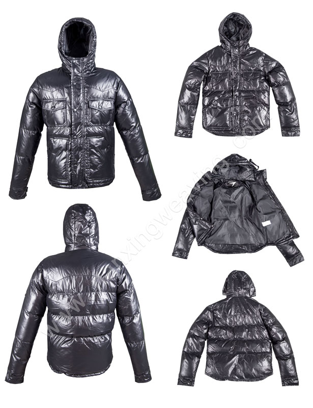 Men Black Down PU Leather Jackets