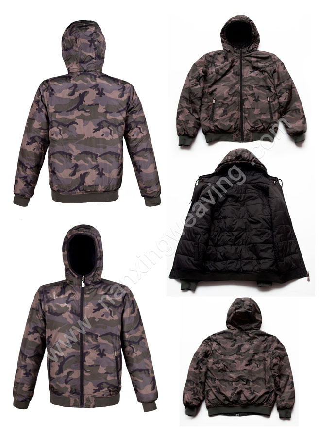 Men hooded camo down jacket